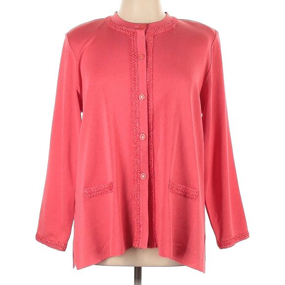 Misook Long Sleeve Embroidered Knit Button Up Cardigan Sweater Pink Plus Size 2X - Picture 1 of 8